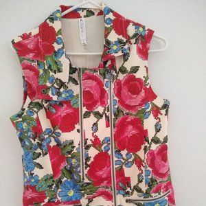 PINK Vintage floral long top /vest  w zipper accents MURAL Art Has No Boundaries